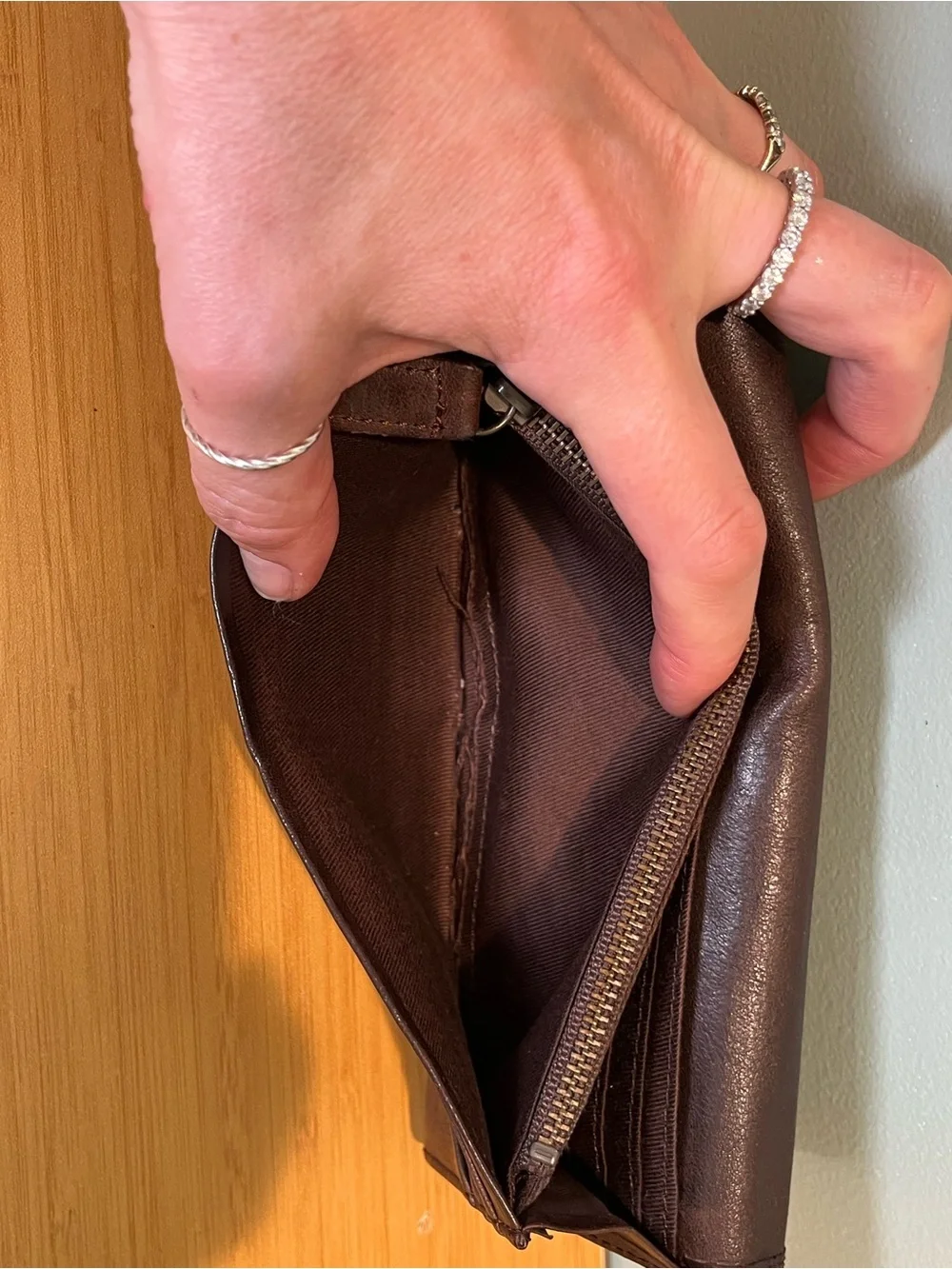 Men's Leather Long Wallet - Dark Brown